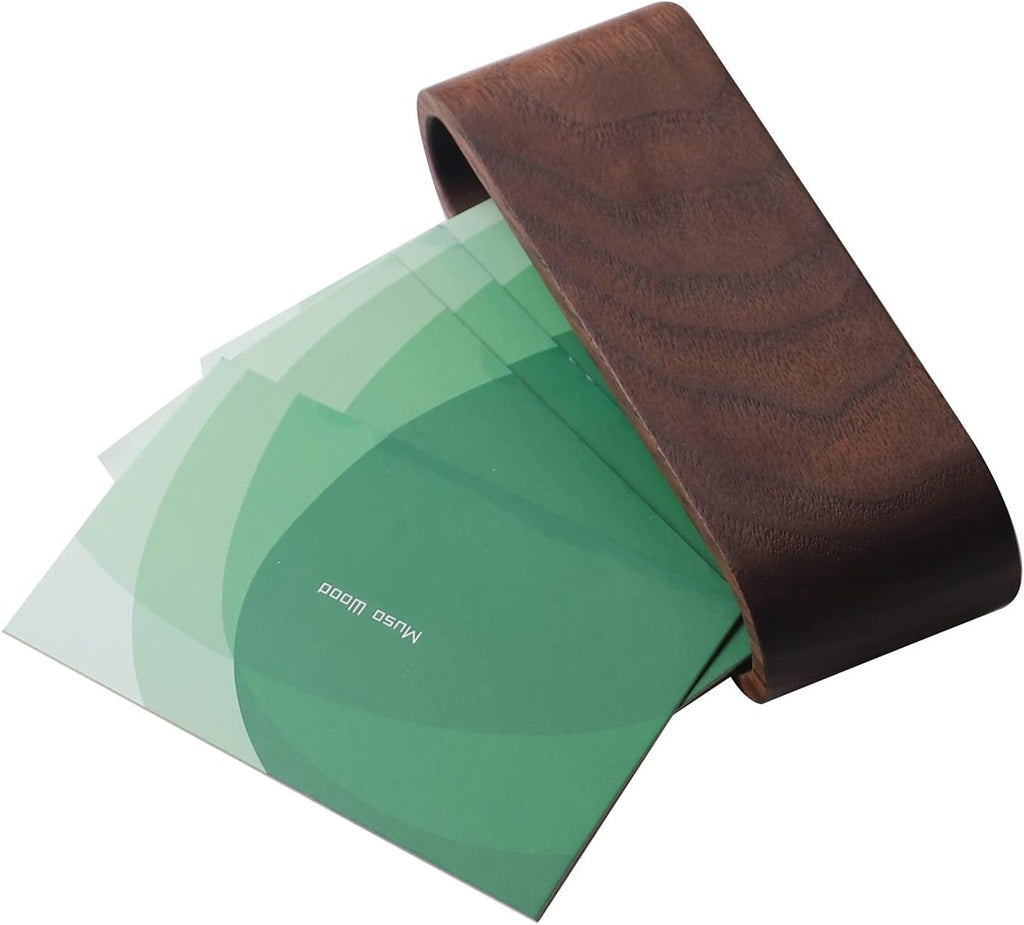 muso wood Business Card Holder for Desk Wooden Display Business Card Stand for Office Tabletop 4 Pack (Walnut)