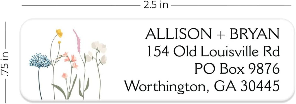 Clear Wildflower Rolled Address Labels / 500 Personalized Return Address Labels/Designer Address Stickers in Elegant Plastic Dispenser
