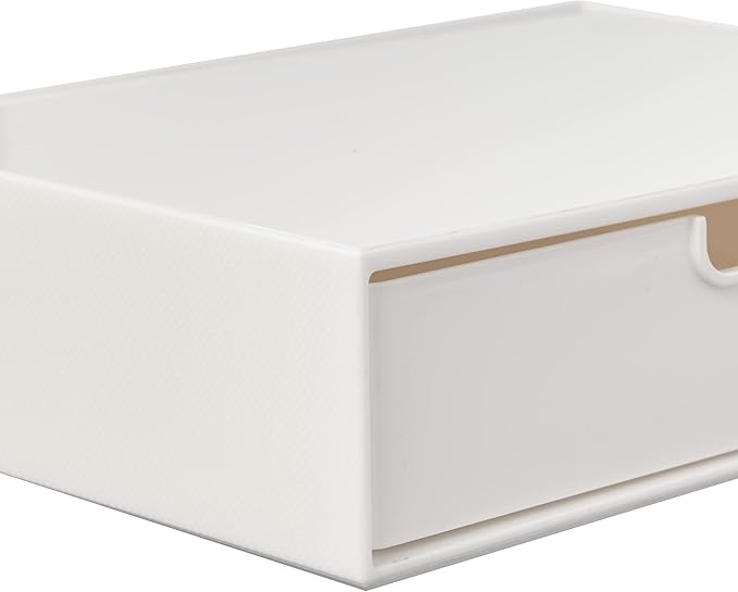 STORi STAX Plastic Stackable Organizer Drawer in Solid Cloud White | 12.5-inches Wide | Organize Office Desk Accessories and Sort Letter-Size Paper | Made in USA