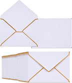 50 Pack White A6 Envelopes 4x6 Self-Adhesive V Flap Envelopes with Gold Border for Office, Greeting Card, Wedding, Graduation, Baby Shower, Parties, Invitations (White, 4x6)