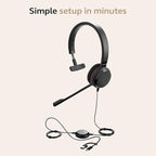 Jabra Evolve 30 II Wired Single-Ear Headset with Mic for Work - 3.5mm Jack, USB-A/USB-C Connectivity, Computer Headset with Noise-Cancelling Microphone, Works with Online Meeting Platforms - Black