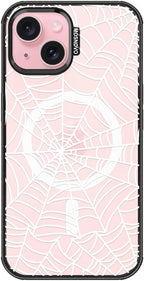 MOSNOVO Magnetic Case for iPhone 15, 10ft Military-Grade Protection, Compatible with Magsafe, Shockproof Phone Case for iPhone 15 - Spider Web - Clear Black