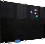2-in-1 Black Glass Dry Erase Board 60" x 48" - Large Splicing Magnetic Tempered Glass Whiteboard for Wall, Frameless Glass Blackboard Bulletin Board for Office, Home, School