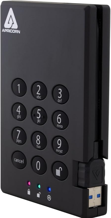Apricorn 2TB Aegis Padlock USB 3.0 256-Bit AES XTS Hardware Encrypted Portable External Hard Drive (A25-3PL256-2000)