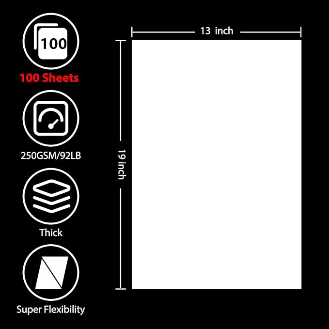 OcePor 100 Sheets White Cardstock 13” x 19”, 92lb/250gsm Black Card Stock, Thick Card Stock Paper, Heavy Cardstock Paper for Printer, Resume, Scrapbooks, Art, Crafts, Business Cards