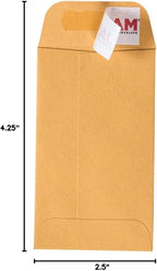 JAM PAPER #3 Coin Business Commercial Envelopes with Peel and Seal Closure - 2 1/2 x 4 1/4 - Brown Kraft Manila - 100/Pack