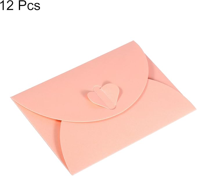 PATIKIL Gift Card Envelopes, 12 Pack Heart Shaped Clasp Small Gift Cards Holder Mini Envelope for Birthdays Weddings, Pink