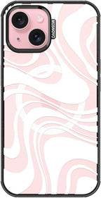 MOSNOVO Magnetic Case for iPhone 15 Plus, 10ft Military-Grade Protection, Compatible with Magsafe, Shockproof Phone Case for iPhone 15 Plus / 14 Plus - White Swirl - Clear Black