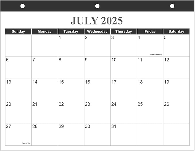 Calendar 2025-2026 for 3 Ring Binder - Wall Calendar from July 2025 - December 2026, 18 Months Calendar with Premium Paper, 3-Hole Calendar/Planner 2025-2026, 8.5" x 11", Black
