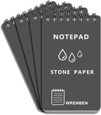 4 Pack Weatherproof Spiral Notepads A7 Waterproof Stone Paper Pocket Notebooks, Grid Pattern, Hard Cover with IN & CM Scales, Small All Weather Steno Pads for Travel, Field (3" x 5", Grey)