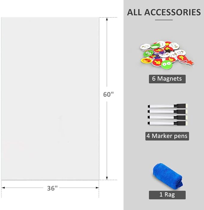 Magnetic Whiteboard Contact Paper for Wall 60 x 36 inches, Magnetic Dry Erase White Board Sticker with Non-Adhesive Backing for Office Home School