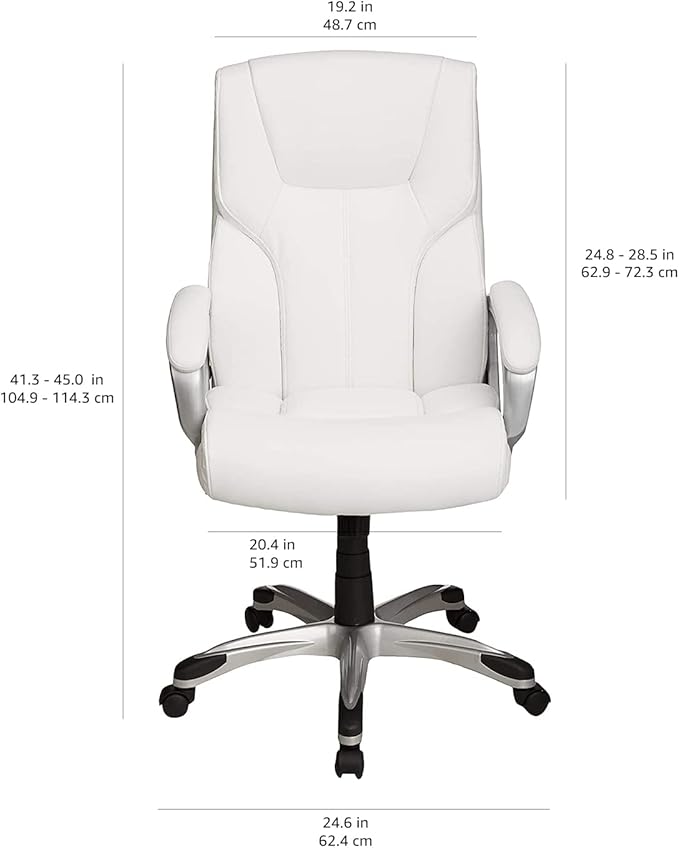 Amazon Basics Executive Home Office Desk Chair with Padded Armrests, Adjustable Height and Tilt, Rolling Swivel Chair, 275 Pound Capacity, White and Pewter