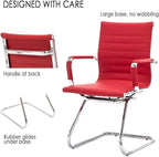 Office Desk Chair Set of 8,No Wheels PU Leather Computer Chairs Mid Back Guest Chairs with Seld Base for School/Reception/Conference/Waiting Room,Burgundy Red