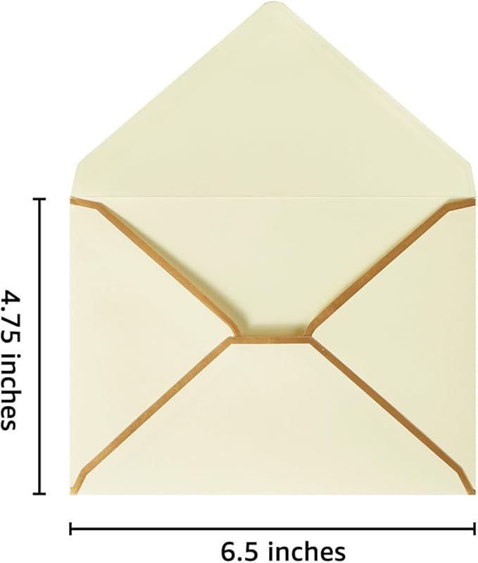 50 Pack A6 Envelopes Cream Color 4x6 Self-Adhesive V Flap Envelopes with Gold Border for Office, Greeting Card, Wedding, Graduation, Baby Shower, Parties, Invitations (Cream Color, 4.75x6.5)