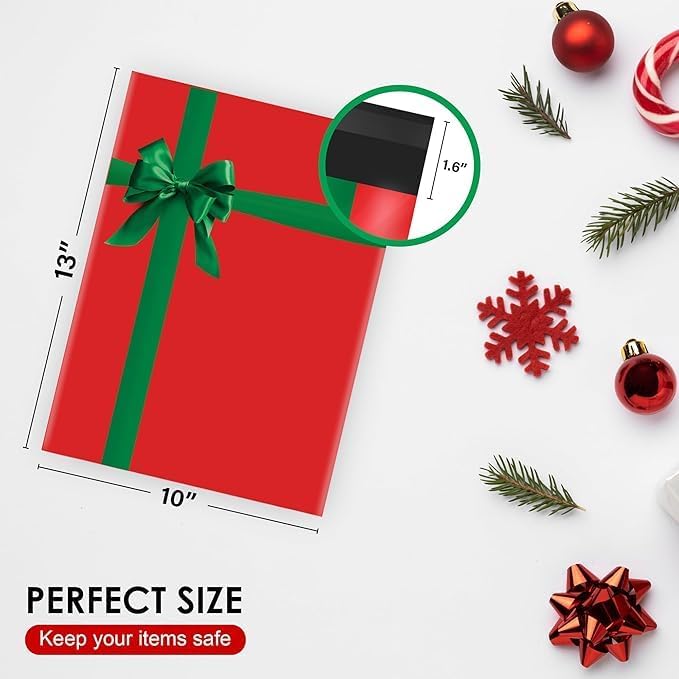 Christmas Poly Mailers 10x13 Inch | Self-Seal Holiday Packaging Envelopes | Red Green Gift Shipping Bag | Christmas polymailer bags Mailer Envelopes | Xmas Large Holiday Mailing Envelope | Pack of 250