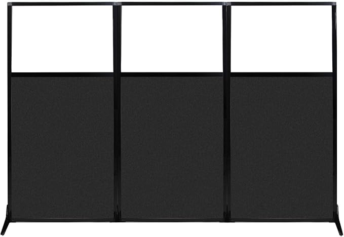Versare Office Workstation Screen | Portable Wall Divider | Modern Cubicle | Freestanding Privacy Screen | Flexible Work Space | 3 Panels | 99" Wide x 70" Tall Black SoundSorb Panels with Window