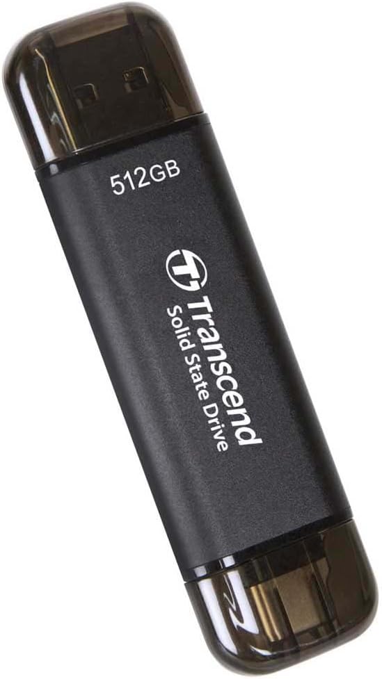 Transcend 512GB External SSD, Up to 1,050MB/s, Dual USB Flash Drive for iPhone&iPad&Mac, Windows&Android, Tablet&PC, Smart TV, USB 3.2 Gen 2 Thumb Drive Photo Stick, 2-in-1 Type C &Type A Memory Stick