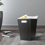 KINGFOM Classic Pu Leather Trash Can Wastebasket, Garbage Container Bin with Handles for Bathrooms, Powder Rooms, Kitchens, Home, Office and and High Class Hotel Square Black