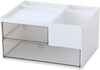 Desk Drawer Organizer, Desk Storage Box with 2 Drawers and 4 Compartments, Multifunctional Desk Accessories & Countertop Organizers for Office School Home (White