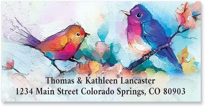 Colorful Images Colorful Wings Birds Deluxe Personalized Return Address Labels - Set of 144, Self-Adhesive Stickers, 1 1/8" x 2 1/4"