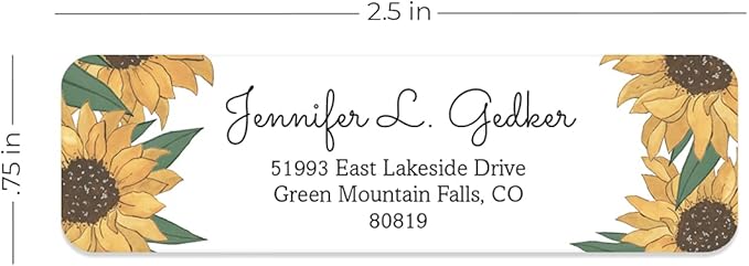 Illustrated Sunflower Rolled Address Labels/Roll of 500 Floral Garden Personalized Address Labels/Designer Return Address Stickers in Elegant Plastic Dispenser