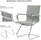 Office Desk Chair Set of 6,No Wheels PU Leather Computer Chairs Mid Back Guest Chairs with Seld Base for School/Reception/Conference/Waiting Room,Grey