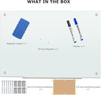 Glass Whiteboard 6'x 4', Magnetic Dry Erase Board, Large Framless Glass White Board for Wall Office School Home