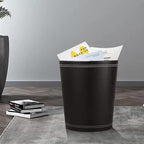 KINGFOM 3 Pack PU Leather Small Office Trash Can Wastebasket, Round Garbage Container Bin for Bathrooms, Powder Rooms, Kitchens, Home, Bedroom, High-Class Hotel, Black