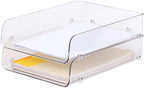 Gagee 2 Pack Paper Organizer for Desk,Clear Stackable Paper Sray, Office Desk Organizer for Notes, Pens, File, Document, Paper Holder ﻿