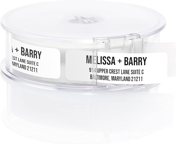 White Bold Rolled Address Labels/Roll of 250 Personalized Address Labels/Designer Return Address Stickers in Elegant Plastic Dispenser