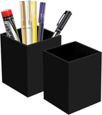 2 Pack Acrylic Pen Pencil Holder, Black Makeup Brush Holder Cup Storage Office Desktop Desk Table Stationery Organizer