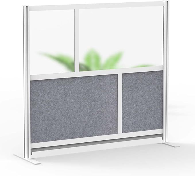 Stand Up Desk Store Expanse Modular Wall | 53'' x 48'' Wall | Expandable Partition Room Divider with Rearrangeable Frosted Acrylic & Sound Absorbent Panels (Silver Frame)
