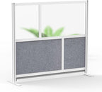Stand Up Desk Store Expanse Modular Wall | 53'' x 48'' Wall | Expandable Partition Room Divider with Rearrangeable Frosted Acrylic & Sound Absorbent Panels (Silver Frame)