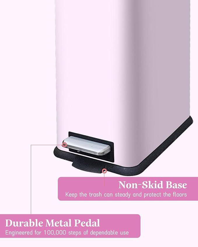 Pink Trash Can, 1.3 Gallon Bathroom Trash Can with Lid, Stainless Steel Pedal Trash Bin Removal Inner Bucket, Small Grabage Can for Bathroom,Bedroom,Home Office