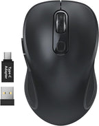 WisFox 2.4G Wireless Mouse for Laptop, Ergonomic Computer Mouse with USB Receiver and Type-C Adapter, 3 Adjustable Levels, 6 Button Cordless Wireless Mice for Windows Mac PC Notebook (Black)