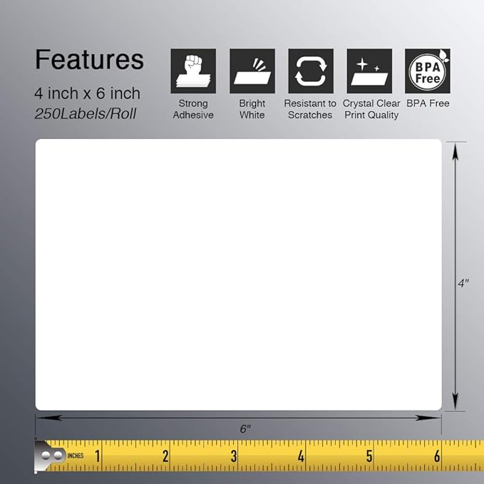 BETCKEY - 4" x 6" (102 mm x 152 mm) Shipping Labels Compatible with Zebra & Rollo Label Printer(not for dymo 4XL), Premium Adhesive & Perforated [10 Rolls, 2500 Labels]