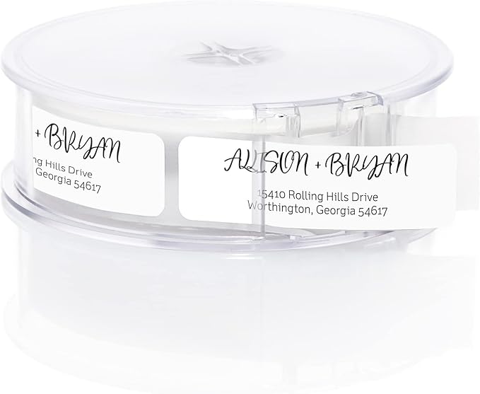 Black and White Cursive Rolled Address Labels /500 Personalized Return Address Labels/Designer Address Stickers in Elegant Plastic Dispenser