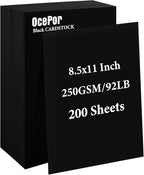 OcePor 200 Sheets Black Cardstock 8.5” x 11”, 92lb/250gsm Black Card Stock, Thick Card Stock Paper, Heavy Cardstock Paper for Printer, Resume, Scrapbooks, Art, Crafts, Business Cards