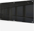 J&J worldwide Black Glass Whiteboard Magnetic Dry Erase Board 6' x 3', Large Frameless Glass White Board Wall Mounting for Office, Home, School, Includes Magnets, Marker Tray, Eraser