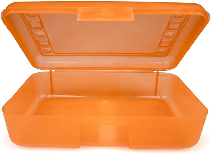Craft County | Transparent Pencil Box | Colored Utility Box Storage Office Supplies Organizer | Orange