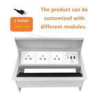 ZESHAN Conference Table Power hub Desktop pop up Outlet with 3 US Plugs and USB C Fast Charger for Home Office Tabletop, 1.8M Extension Power Cord for Desk, Silver