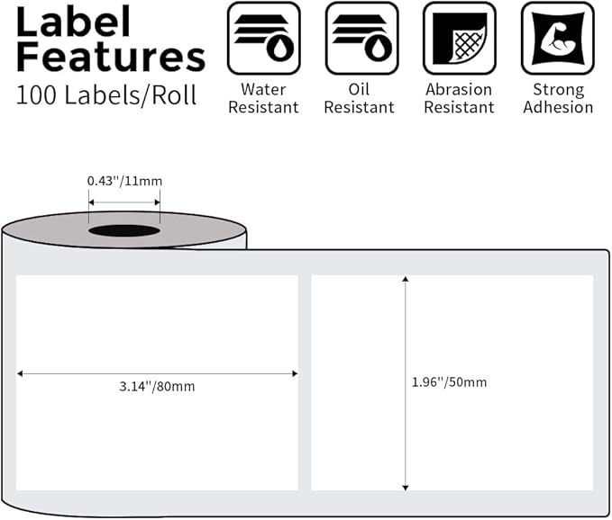 Phomemo 3 Roll 1.96" x 3.14" Multi-Purpose Thermal Label Compatible with M110/M220/M108/M250/M260/ M150/ M120/M200/M221 Printer,100 Labels/Roll,for Barcode,Name,Address,Labeling,Mailing,Business