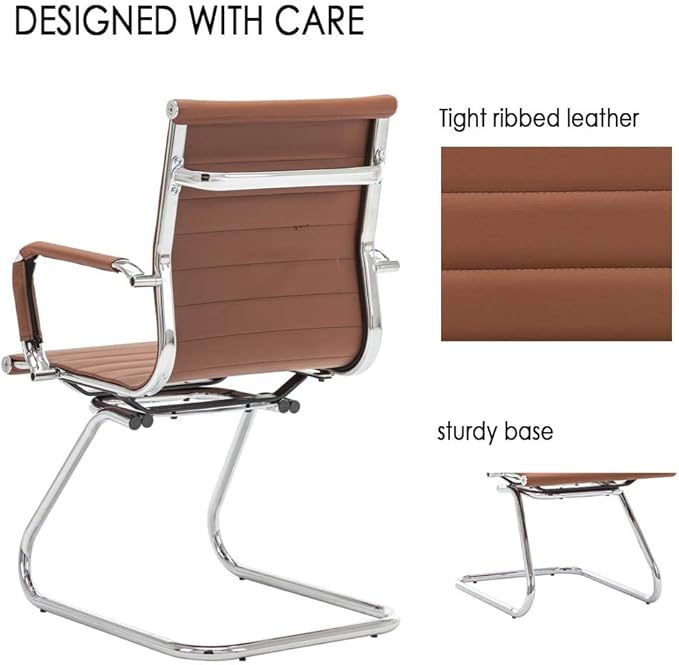 Office Desk Chair Set of 6,No Wheels PU Leather Computer Chairs Mid Back Guest Chairs with Seld Base for School/Reception/Conference/Waiting Room,Cafe