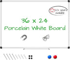 XBoard Porcelain Magnetic Dry Erase Board 36 x 24 Inch, Porcelain Whiteboard with Aluminium Frame & Marker Tray 3' x 2' | Wall Mounted Magnetic White Board for Home School Office