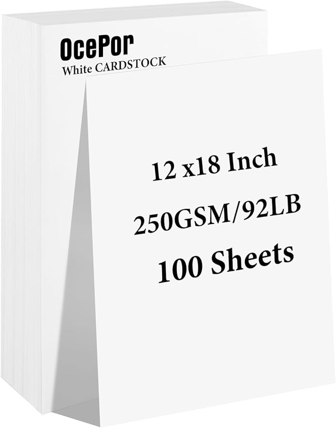 OcePor 100 Sheets White Cardstock 12” x 18”, 92lb/250gsm Black Card Stock, Thick Card Stock Paper, Heavy Cardstock Paper for Printer, Resume, Scrapbooks, Art, Crafts, Business Cards