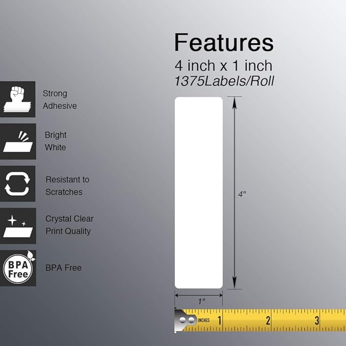 BETCKEY - 4" x 1" (102 mm x 25 mm) Multipurpose Labels Compatible with Zebra & Rollo Label Printer,Premium Adhesive & Perforated [16 Rolls, 22000 Labels]