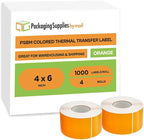 PSBM Thermal Transfer Labels, Orange, 4x6 Inch, 4 Rolls, 1000 Labels/Roll, 3 Inch Core, Perforated, Must Have Thermal Ribbon (Not Included)