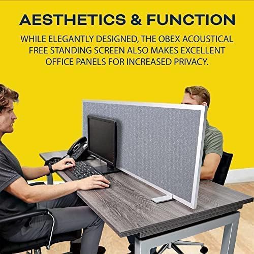 OBEX Acoustical Free Standing Privacy Screen, Cubicle Accessories Desk Privacy Panel, Desk Dividers for Office, Office Furniture Partitions Portable Sound Proof Dividers, 12" x 42", Twilight