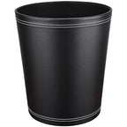 Pu Leather Trash Can, 2.6 Gallon Black Bathroom Trash Can, Small Office Garbage Can Wastebasket for Bedroom, Kitchen, Round Trash Bin Decorative Under-Sink/Desk/Home Easy to Clean