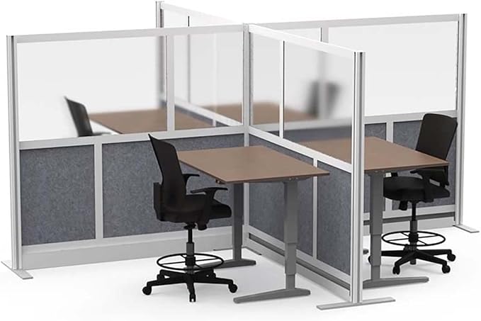Stand Up Desk Store Expanse Modular Wall | 70'' x 48'' Wall | Expandable Partition Room Divider with Rearrangeable Frosted Acrylic & Sound Absorbent Panels (Silver Frame)